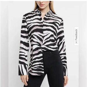 Express Zebra Tunic Relaxed Button Down Portofino Shirt
